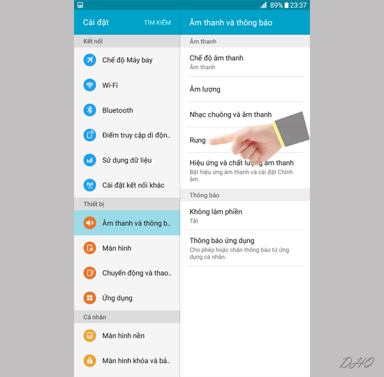 Chọn rung ở mục Âm thanh và thông báo